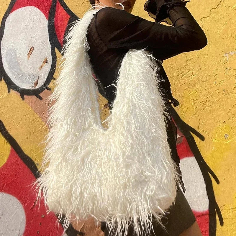 New Wool Women's Plush Shoulder Bags Y2k Hot Girls Faux Fur