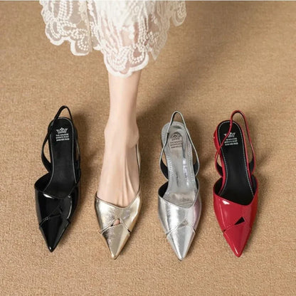 Patent Leather Women's Slingback Pumps – Low Heel Pointed Toe