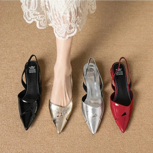 Patent Leather Women's Slingback Pumps – Low Heel Pointed Toe