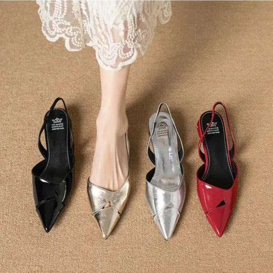 Patent Leather Women's Slingback Pumps – Low Heel Pointed Toe