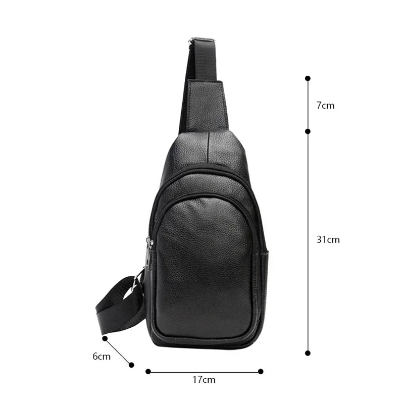 Genuine Leather Men's Sling Chest Bag – Casual Crossbody Shoulder Pack