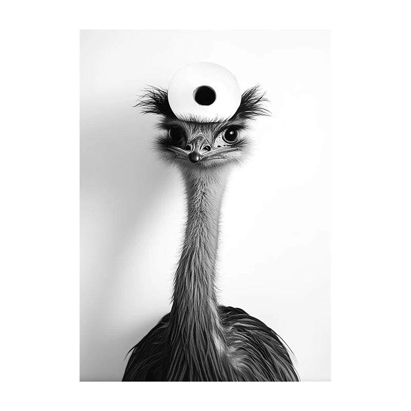 Funny Bathroom Wall Art Poster – Black & White Animal Toilet Paper Print
