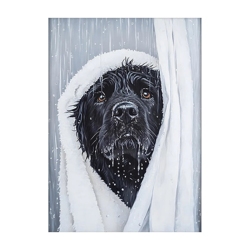 Funny Dog Bathroom Poster – Schnauzer in Bathrobe Wall Art Print