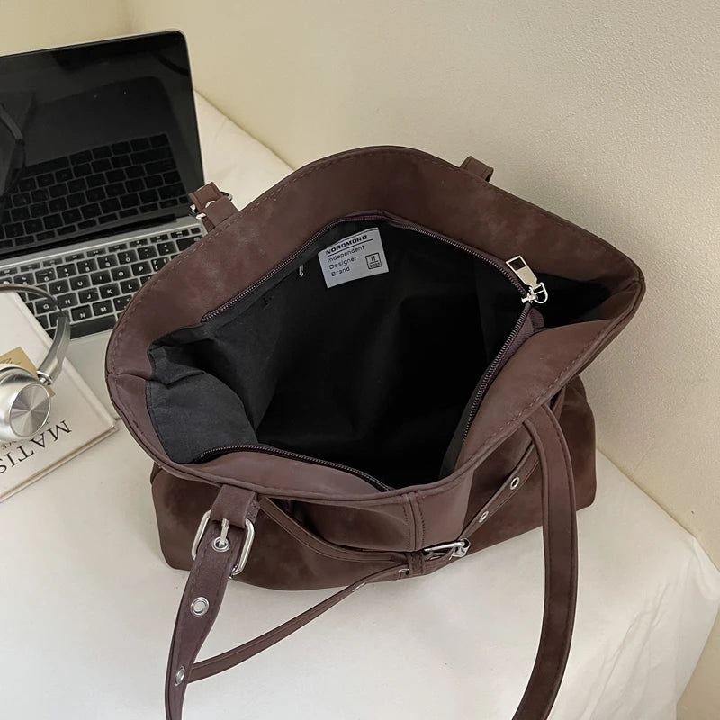 Women Faux Suede Large Capacity Shoulder Bag