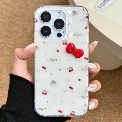 3D Red Bowknot Samsung Galaxy Case – Cute Cherry Kitty Print