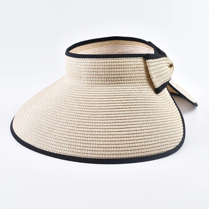 Women's Wide Brim Straw Sun Visor Hat – Foldable Open Top Beach Hat