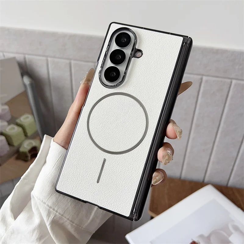 Magnetic Vegan Leather Case for Samsung Galaxy Z Fold 4 5 6 7 – Shockproof Cover