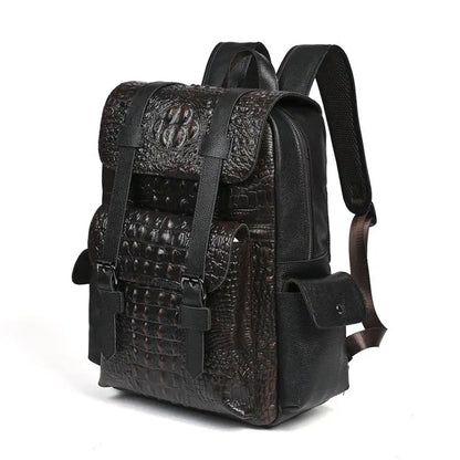 Genuine Leather Men's Backpack – Crocodile Embossed Large Laptop Bag