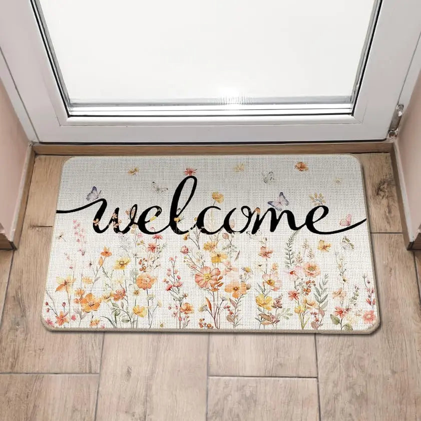 Sunflower Welcome Doormat – Spring Summer Floral Front Door Mat
