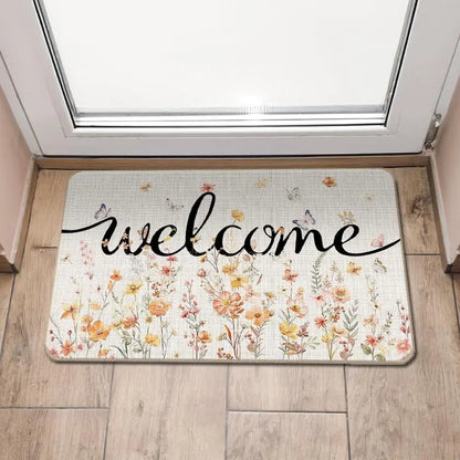 Sunflower Welcome Doormat – Spring Summer Floral Front Door Mat
