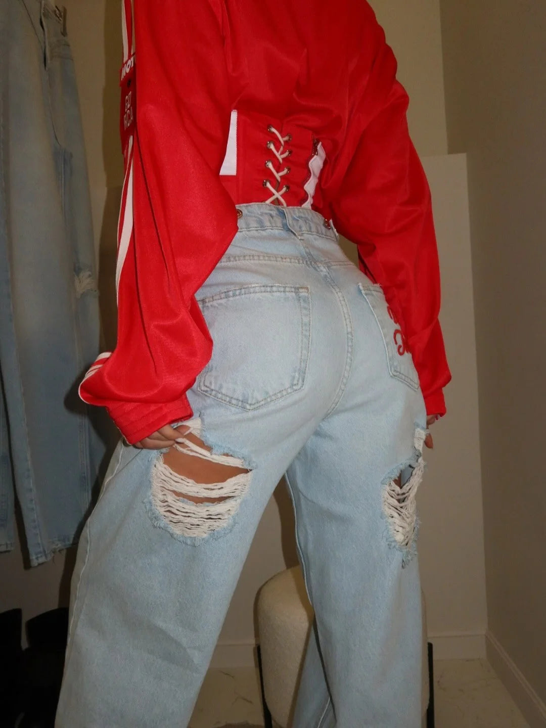 Y2K Embroidered Jeans – Floral Koi Streetwear Denim