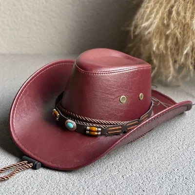 Faux Leather Western Cowboy Hat – Unisex Vintage Style