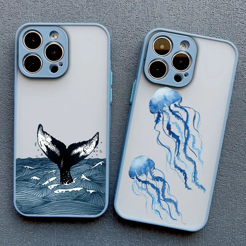 iPhone Case Ocean Wave Frosted with Camera Lens Protection