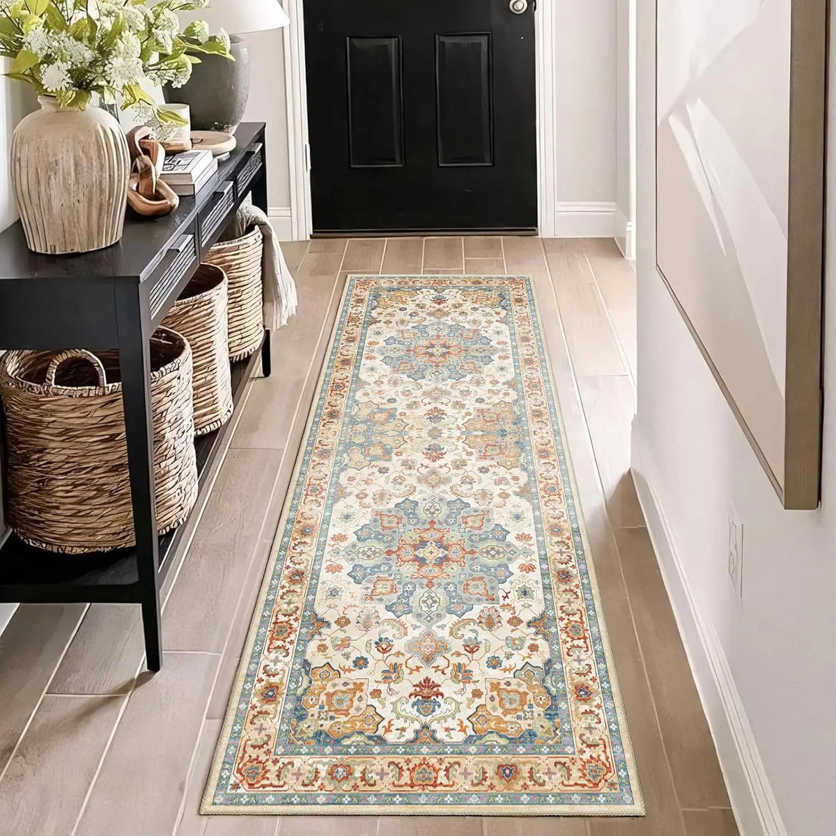 Bohemian Runner Rug – Soft Absorbent Non-Slip Hallway & Bedside Carpet