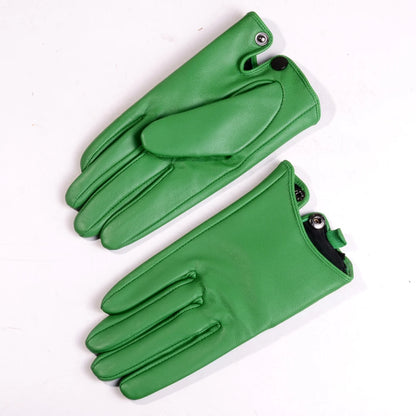 Women's Genuine Leather Short Gloves with Button Wrist