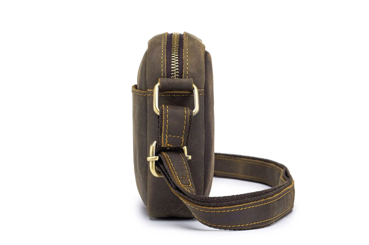Men's Leather Shoulder Bag - Genuine Crazy Horse Crossbody Messenger