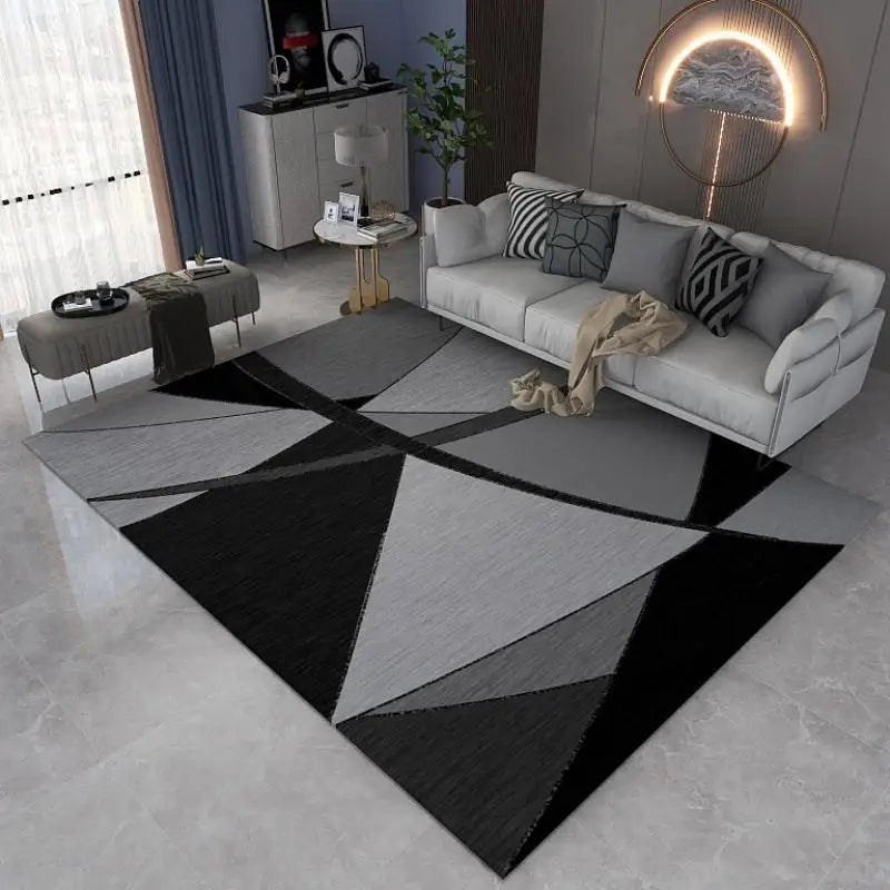 Modern Geometric Area Rug – Black & Grey Living Room Carpet