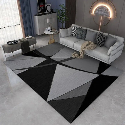 Modern Geometric Area Rug – Black & Grey Living Room Carpet