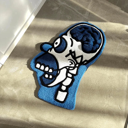 Skull Head Gaming Rug – Blue White Cool Anatomy Floor Mat