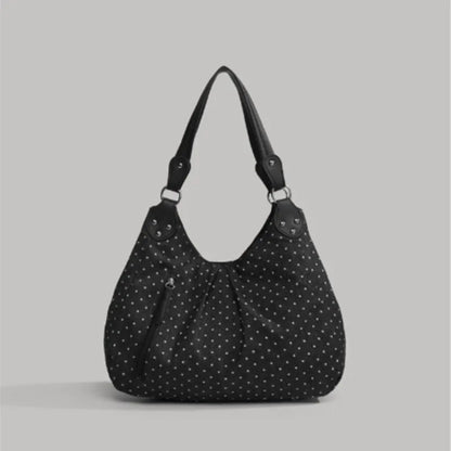 Harajuku Retro Polka Dot Tote Bag Women Black Wrinkle