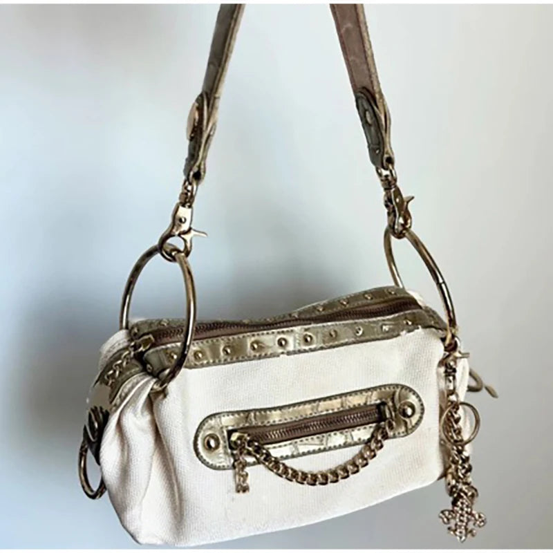 Brand Retro Y2k Shoulder Bag High-end Niche Riveted Motorcycle Bag