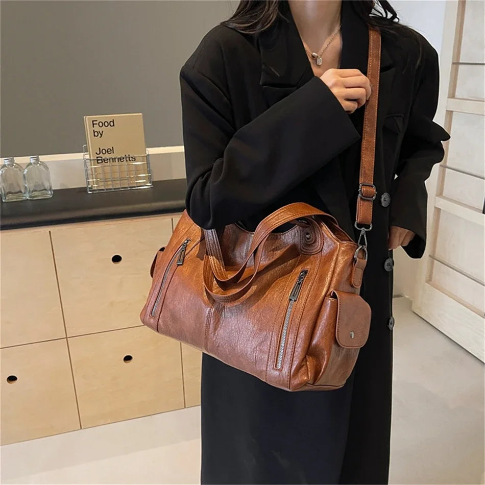 Women's Vintage Large Capacity Leather Tote Bag