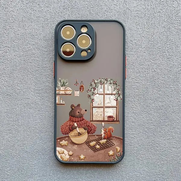 Cartoon Animal iPhone Case – Bear Fox Squirrel Design