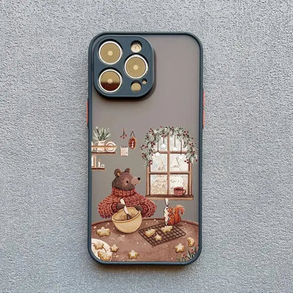 Cartoon Animal iPhone Case – Bear Fox Squirrel Design