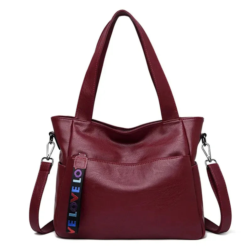 Women's Leather Tote Bag – Top Handle Shoulder Handbag