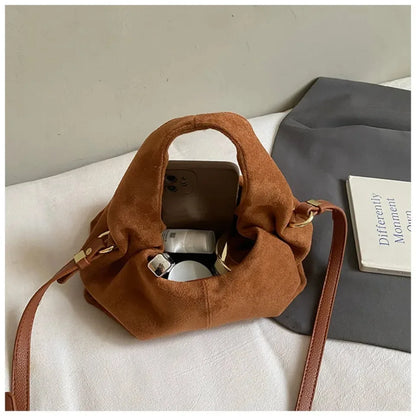 Designer Frosted Mini Handbag Luxury Women's Faux Suede Top-Handle Bags