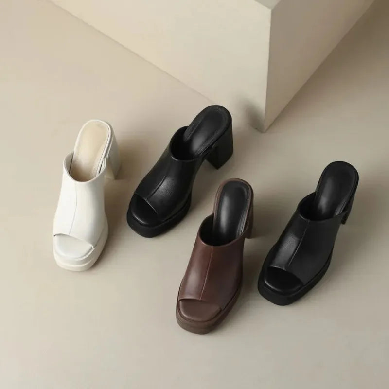 Platform Block Heel Mule Sandals – Open Toe Slip-On Shoes