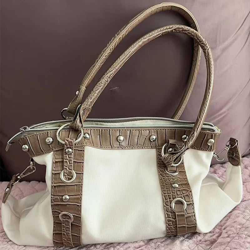 Brand Retro Y2k Shoulder Bag High-end Niche Riveted Motorcycle Bag