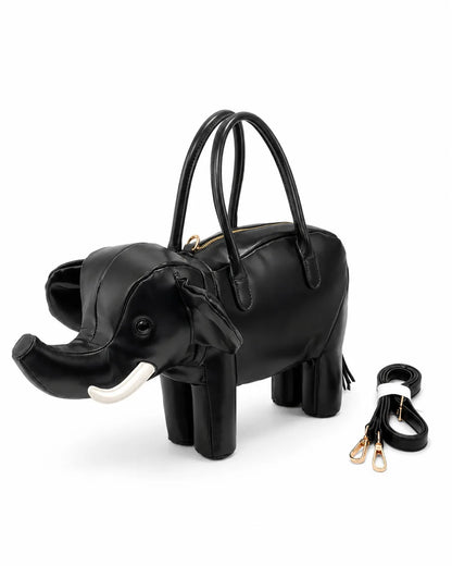 Creative Handbag Elephant Shape Shoulder Bag Pu Versatile Zipper Luxury Retro Casual Messenger