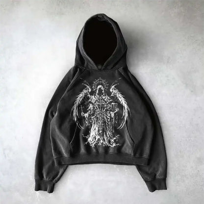 Angel Graphic Oversized Hoodie – Y2K Goth Streetwear Women