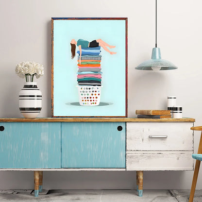 Laundry Basket Canvas Poster – Minimalist Funny Wall Art Print
