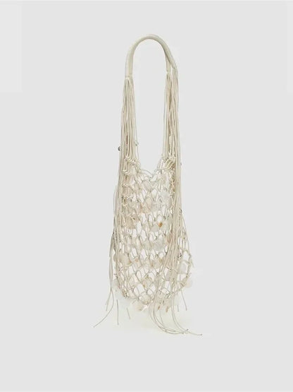 Shell Tassel Woven Hobo Bag – Handmade Shoulder Handbag