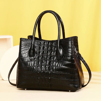 Alligator-Embossed Genuine Leather Women's Tote Handbag