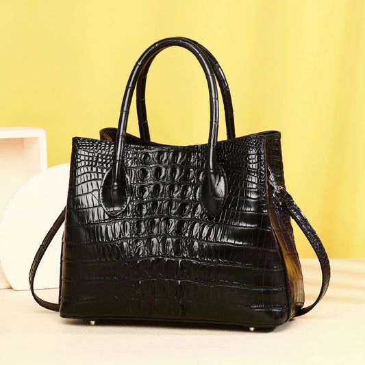 Alligator-Embossed Genuine Leather Women's Tote Handbag