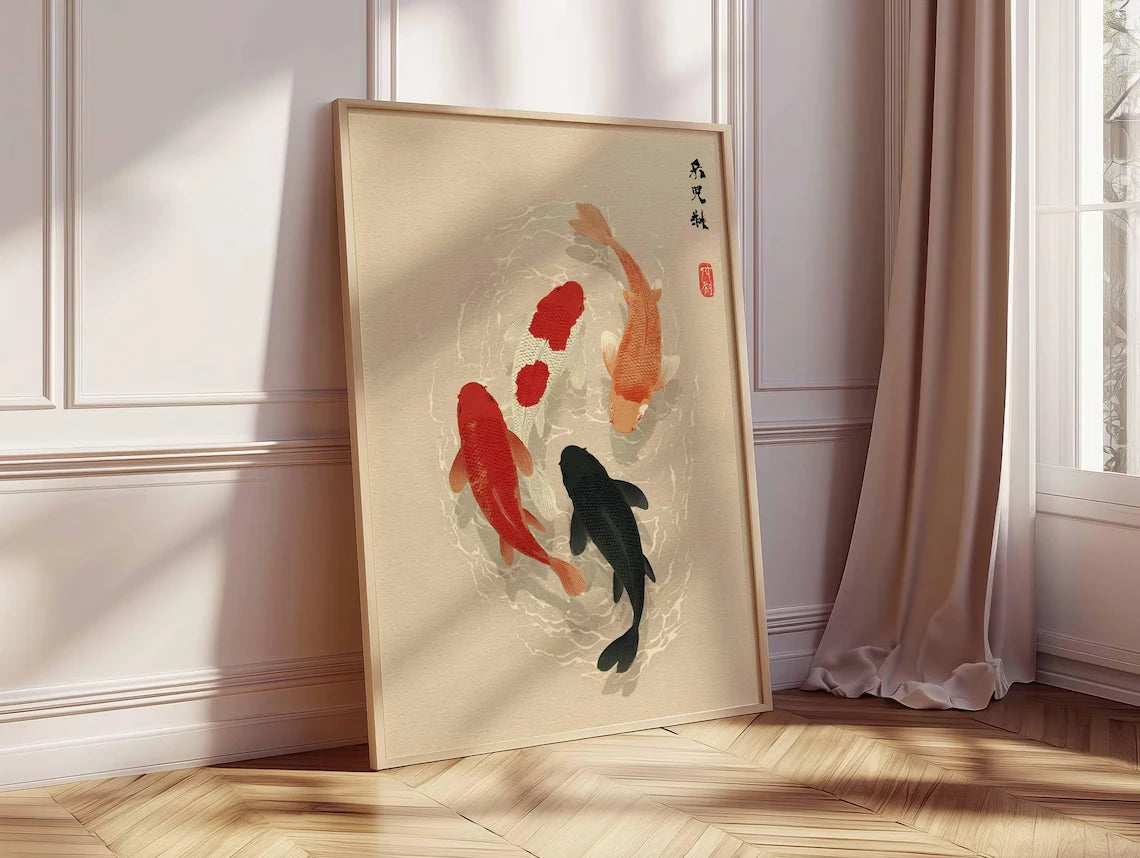 Koi Fish Poster – Japanese Minimalist Asian Wall Art Print