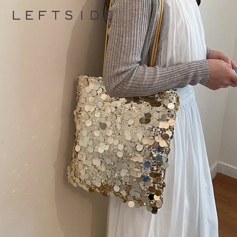 Leopard & Sequin Tote Bag – Women's Glam Shoulder Handbag