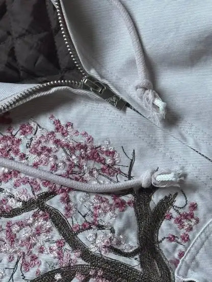 Y2K Camo Floral Embroidery Zip-Up Hoodie Jacket – Women's Streetwear