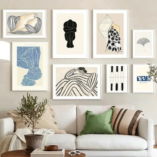 Boho Line Art Abstract Figure Canvas Poster – Minimalist Wall Art