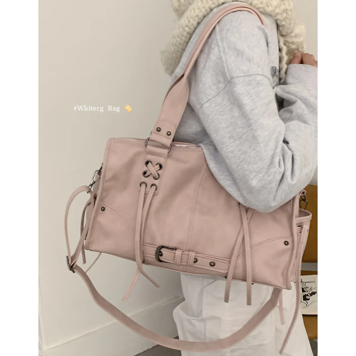 Retro Motorcycle Handbag Women Horizontal Tassel Design