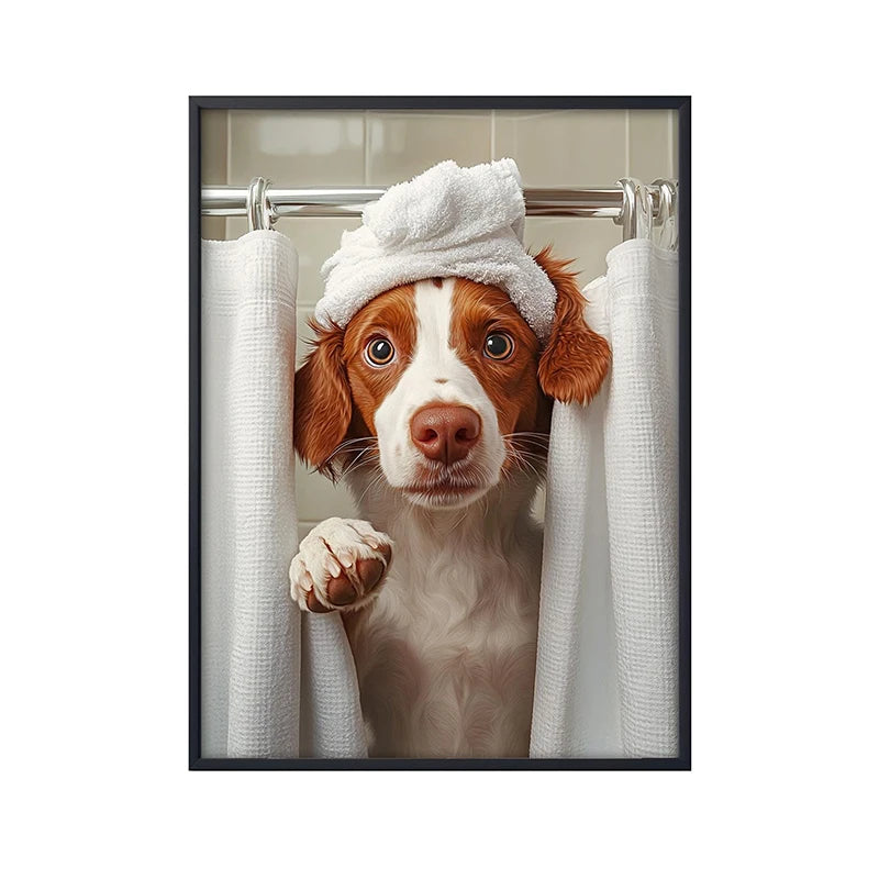 Cute Dog Bathroom Wall Art Poster – Funny Shower Print