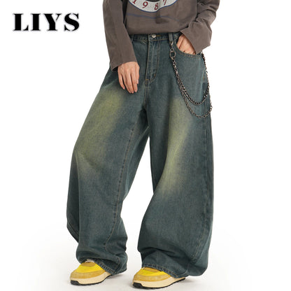 Men S American Retro Machete Wide-Leg Denim Pants Baggy Jeans Vintage Cut Curved Knife Loose Fit