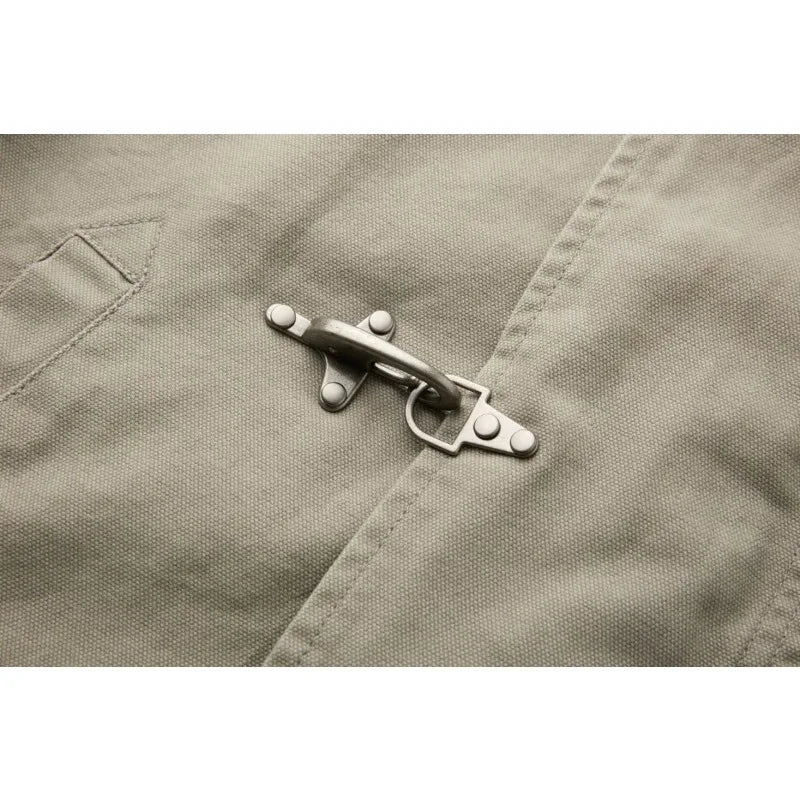 Retro Workwear Jacket – Unisex Short Coat with Metal Clasp Detail