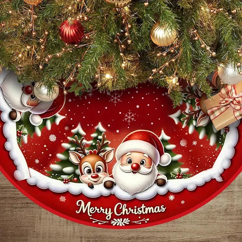 Christmas Tree Skirt – Santa Claus & Reindeer Holiday Decor