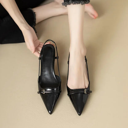 Pointed Toe Slingback Heels – Women's Patent Leather Sandals