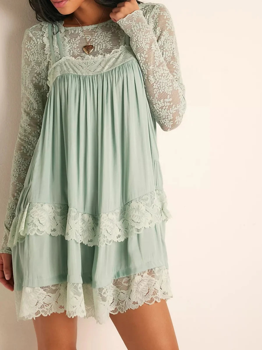 Lace Babydoll Mini Dress – Women's Y2K Fairy Floral Ruffle Mesh