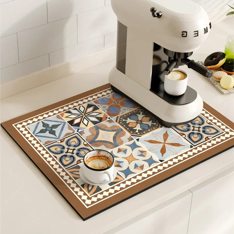 Vikama Vintage Coffee Machine Mat Absorbent Quick-Drying Drainage Mat Non-Slip Dish Drying Kitchen